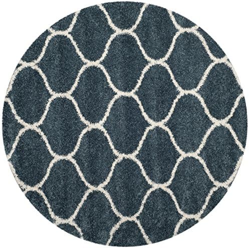 SAFAVIEH Hudson Shag Collection 9' Round Slate Blue/Ivory SGH280L Moroccan Ogee by Unknown