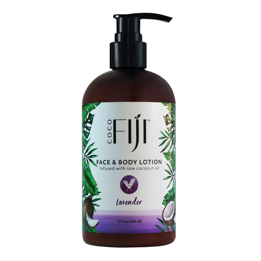Coco Fiji Face & Body Lotion Infused With Coconut Oil | Lotion for Dry Skin | Moisturizer Face Cream & Massage Lotion for Women & Men | Lavender 12 oz, Pack of 1