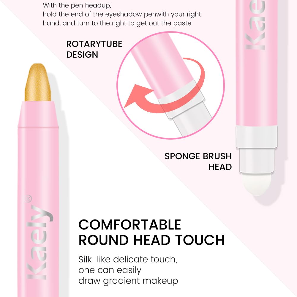 Kaely 2in1 Cream Eye Shadow Brightener Sticks for Eyes, Pencil Eyeshadow Applicator Stick Waterproof Pigmented, Eye Shadow Palette Highlighter Makeup, sombras para ojos, 06 Desert Gold Shimmer