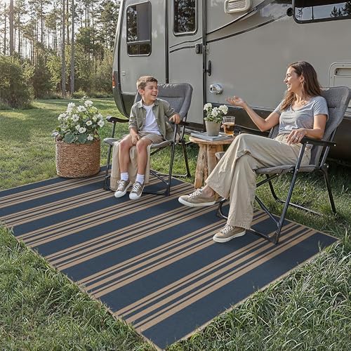 PureCozy Outdoor Rug 4x6 Washable Striped Jute Look Non Slip Carpet - Image 2