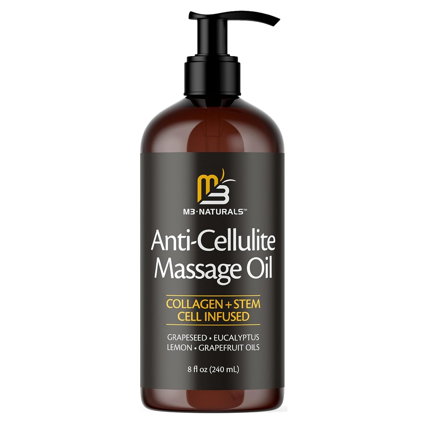 Anti Cellulite Massage Oil and Firm Dry Brush Kit | Collagen & Stem Cell Skin Tightening Kit | Radiant Body Care Kit for Women by M3 Naturals