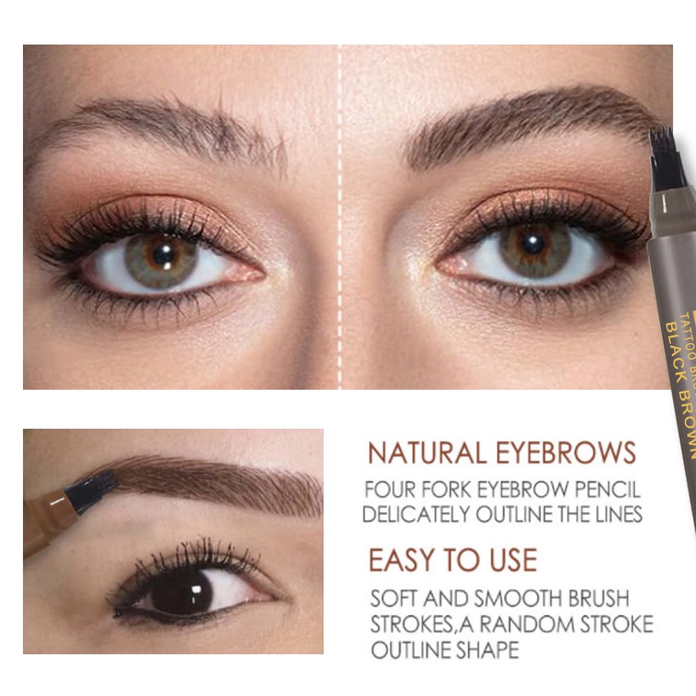 Waterproof Eyebrow Pen - Microblading Tattoo Brow Pencil, 24 Hours Long Lasting, Creates Natural Looking (Black Brown - 2 PCS)