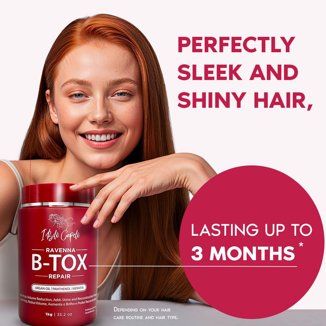 Ravenna Repair B-tox Hair Treatment -Cirugia Capilar Para El Cabello, Formaldehyde-Free, Long Lasting, Anti-Frizz, Smoothing, 35.2 oz (1kg)