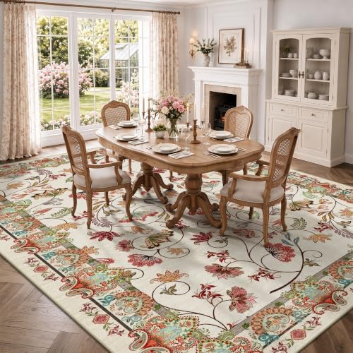 8x10 Area Rugs, Machine Washable Low Pile Floral Rugs - Image 4