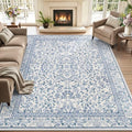 6x9 Area Rug Living Room: Soft Floral Washable Boho Carpet Blue by EXPEDIX
