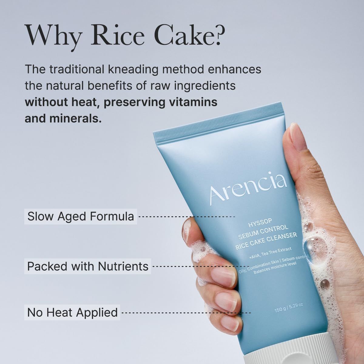 Hyssop Sebum Control Rice Cake Cleanser, 5.29 oz, AHA Tea Tree Face Wash for Oily Combination Skin