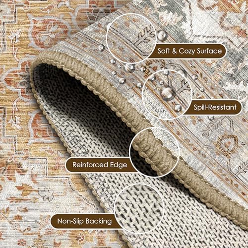 Washable Area Rug 2'6'' x 8' Vintage Traditional Persian Mat - Image 6
