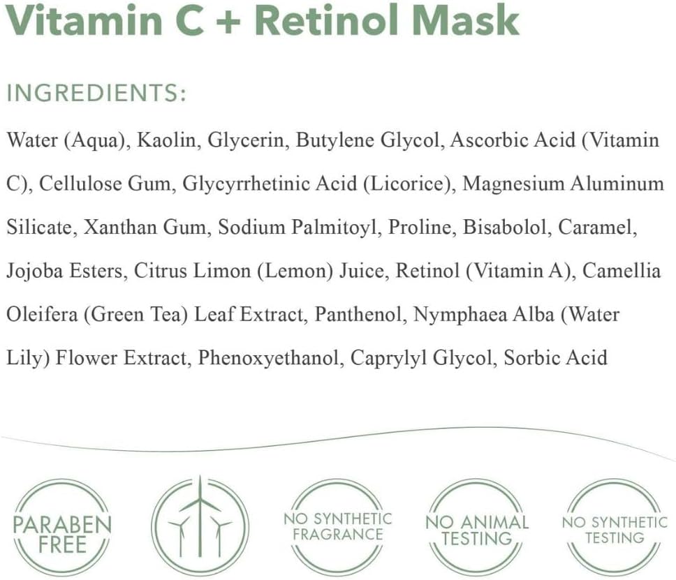 emerginC Vitamin C + Retinol Mask - Exfoliating Green Tea Face Mask with Kaolin Clay - Removes Dead Skin + Helps Improve The Appearance of Uneven Tone for Glowing Skin (1.7 oz, 50 ml)