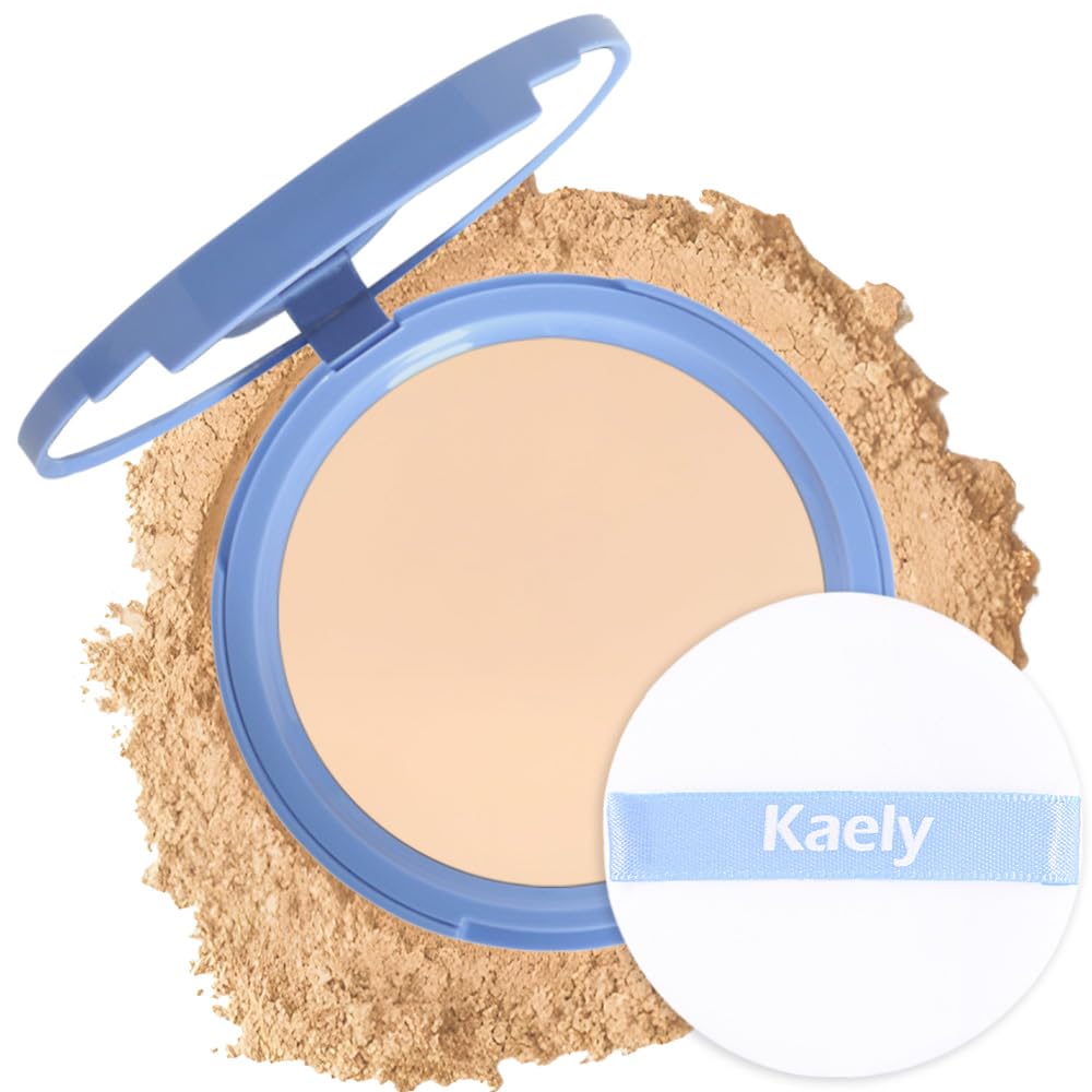 Kaely Pressed Face Powder Compact with Mirror and Puff, Makeup Setting Powder for Women Oily Skin, Oil Control Matte Powder Foundation Waterproof, polvo compacto perfection mate, 02 Natural Beige