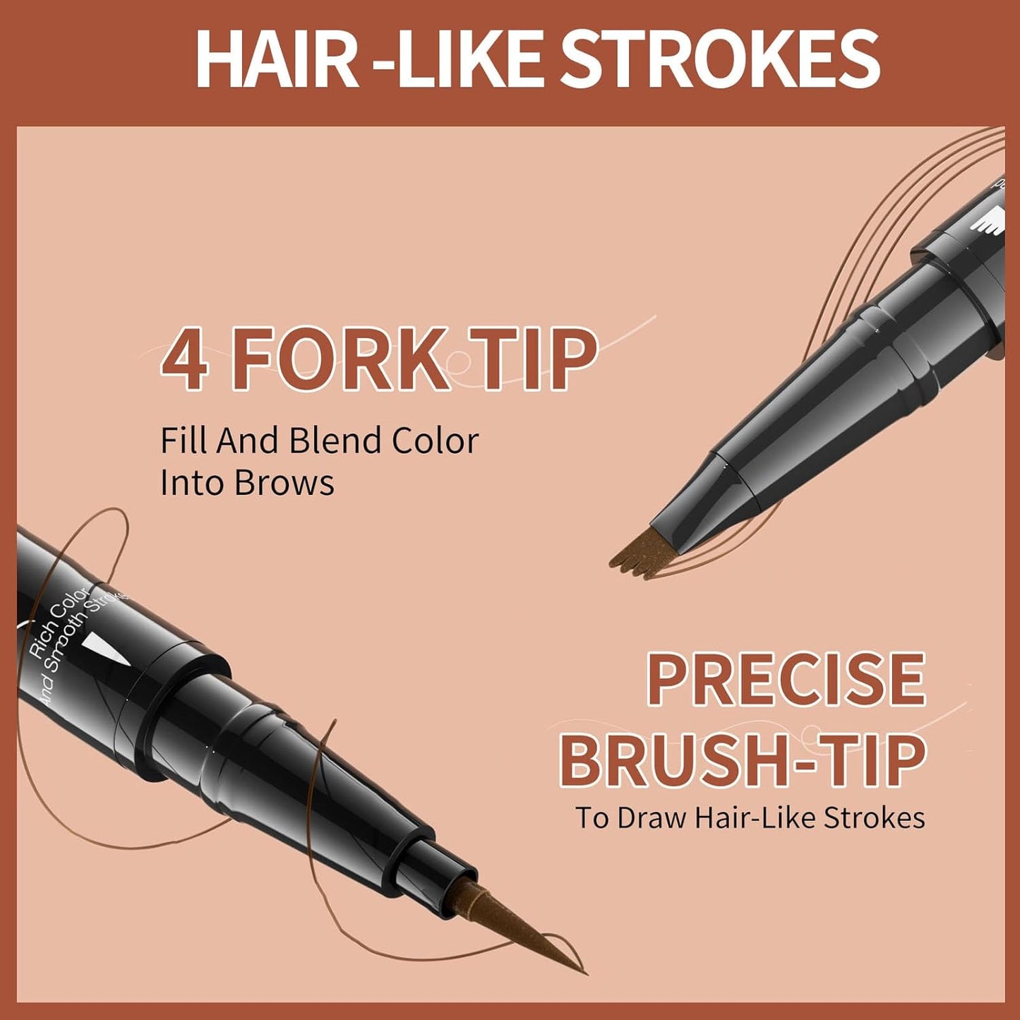 4-Fork Tip Microblading Eyebrow Pen - 2-in-1 Waterproof Eyebrow Pencil, Long-Lasting Natural Hair-Like Brows, Smudge-Proof & Easy to Use (01#Light Brown)