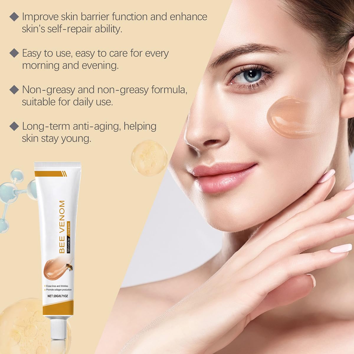 Bee Venom Moisturiser Cream Wrinkle Removal & Firming, Anti-Aging Eye&Face Bee Venom Skin Treatment Cream, Natural And Non-Irritating, Lifting & Recovery For All Skin Type (2 Packs, 20g)