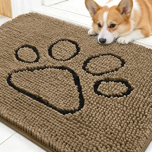 OLANLY Dog Door Mat for Muddy Paws 30x20, Paw Print Design Chenille Mud Mat by OLANLY