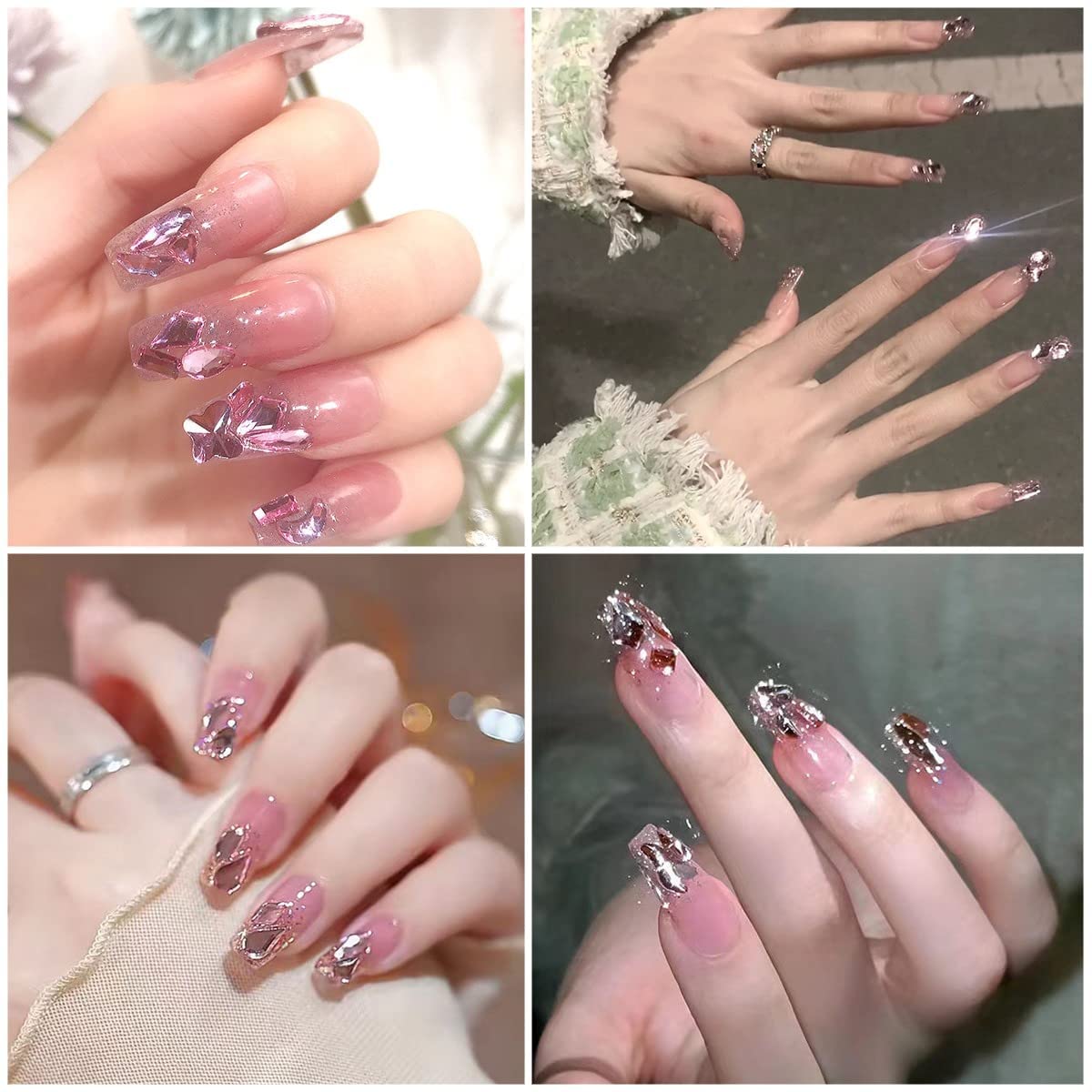 3 Boxes Light Pink Nail Rhinestones 240 Multi-Shapes Flatback Big Gems Round Beads K9 Glass Stones Diamonds Jewels Nail Art Charms for Nails Face Eyes Makeup DIY Crafts Tumblers Bottles Clothes
