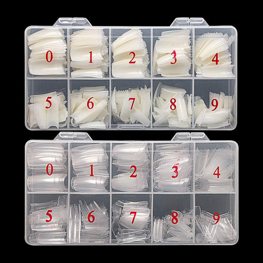 krofaue Nail Tips Lady French Style Acrylic Artificial Half Cover False Nail Tips with Box Ideal for Salons and Home DIY Manicure,10 Sizes,1000PCS (Natural and Clear)