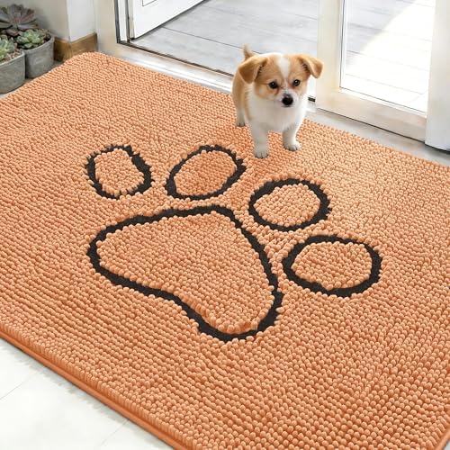OLANLY Dog Door Mat for Muddy Paws 48x30, Paw Print Design Chenille Mud Mat by OLANLY