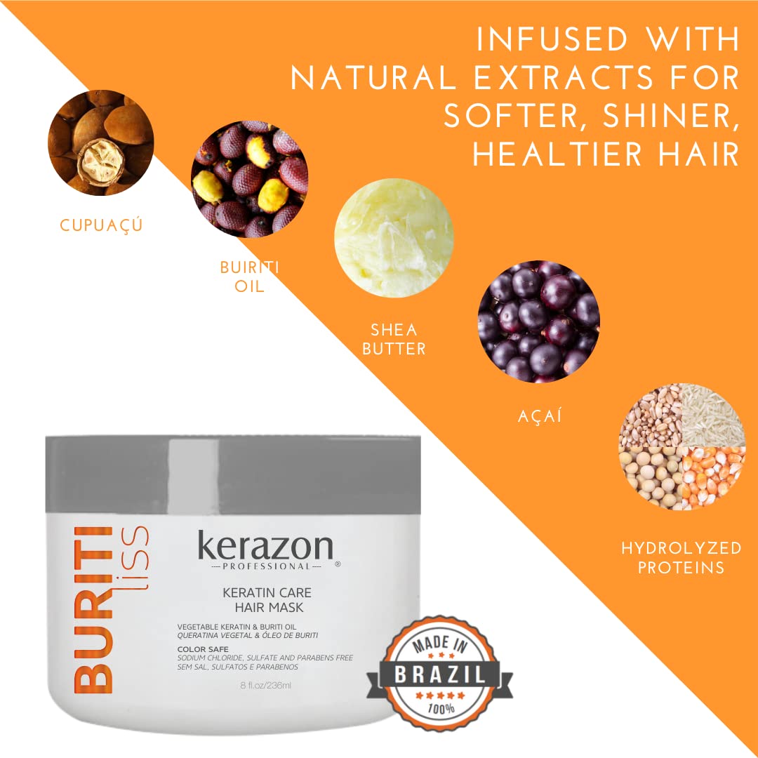 Hair Mask Anti Frizz Keratin Care, Moisturizing, Deep Hydration for Dry Damaged Hair Buriti Liss