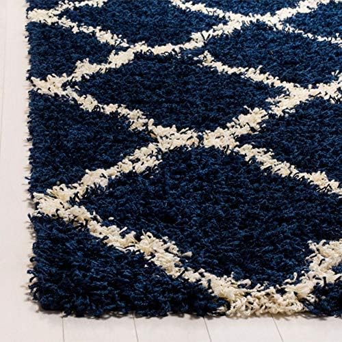 SAFAVIEH Dallas Shag Square Rug 8', Soft Plush Navy & Ivory SGD257N - Image 6