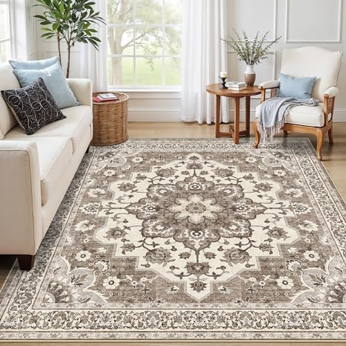 Living Room 7x7 Square Rug: Thin Vintage Washable Area Rugs by TOPRUUG