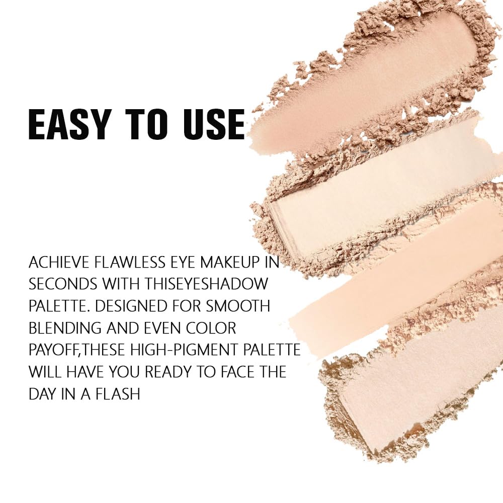 Kaely Powder Eyeshadow Quad, Vanilla Nude Beige Matte Shimmer Eyeshadow Palette Makeup, Neutral Eye Shadow Palette for Older Women Pigmented Waterproof, sombras para ojos, Blendable, Cruelty-free, 10