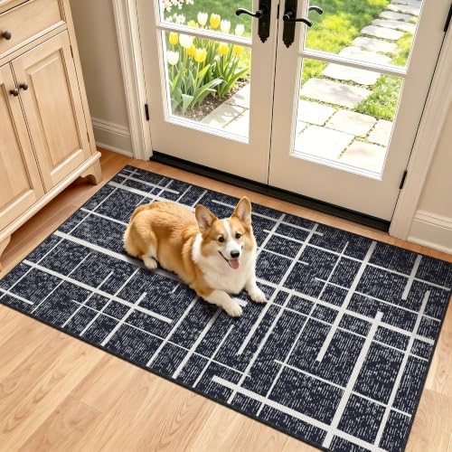 Modern Distressed Stripe 2x4 Entryway Runner Rug Non Slip, Midnight Black by TTelephant