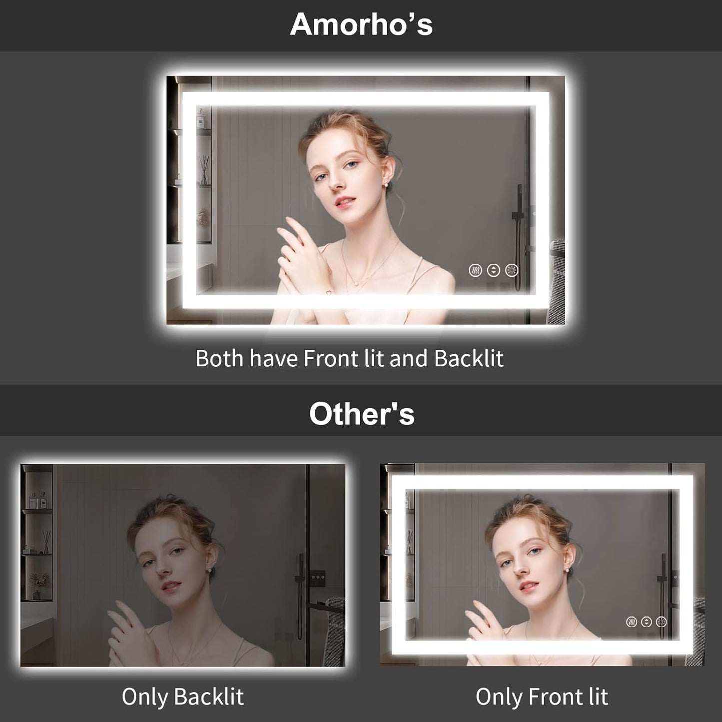 Amorho 84" X40" LED Mirror for Bathroom with Front and Backlight, Large Dimmable Wall Mirrors with Anti-Fog, Shatter-Proof, Memory, 3 Colors, Double LED Vanity Mirror