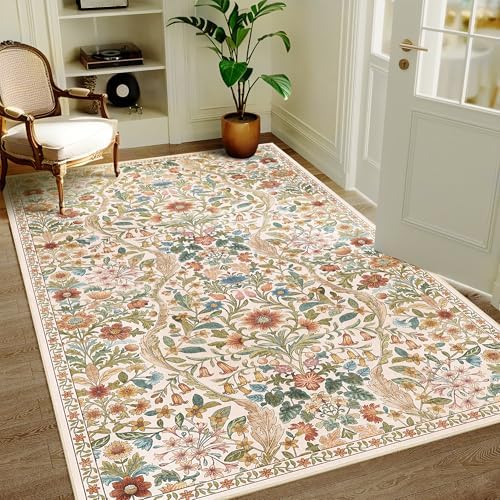 4x6 Floral Area Rug Soft Low Pile Boho Carpet by NakedCloud