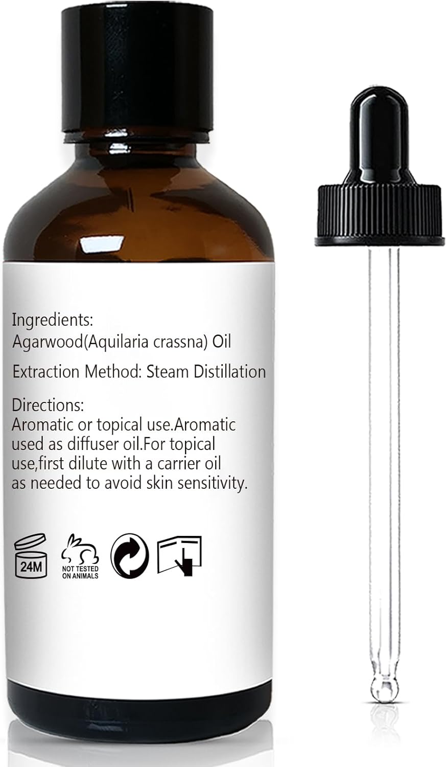 Agarwood Essential Oil, Pure Argawood Oud Oil for Aromatherapy, Meditation - 30ml/ 1 oz