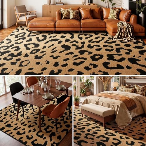YIHOUSE 4×6 Ft Leopard Area Rugs, Washable High-Low Pile Plush Soft Rug - Image 4