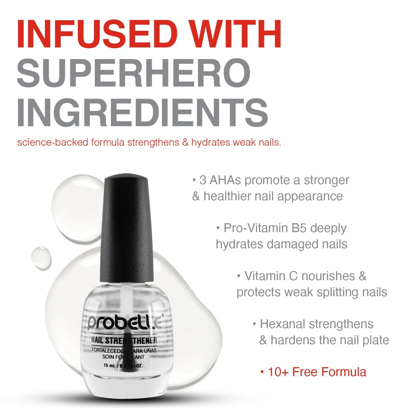 Probelle Nail Strengthener, Nail Strengthening Treatment, Nail Growth and Repair, Stops Peeling, Splits, Chips, Cracks, and Strengthens Nails (0.50 ounces, 3)