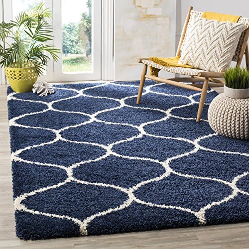 SAFAVIEH Hudson Shag Square Rug 9', Soft Plush Modern Navy & Ivory SGH280C by Unknown