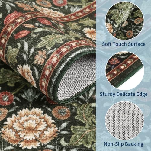 GarveeHome Washable Area Rug 6x9, Soft Vintage Floral Bedroom Rug Non Slip Low - Image 4