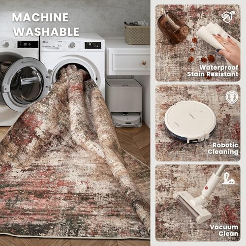 5x7 Rust Red Multi Washable Area Rug - Image 5