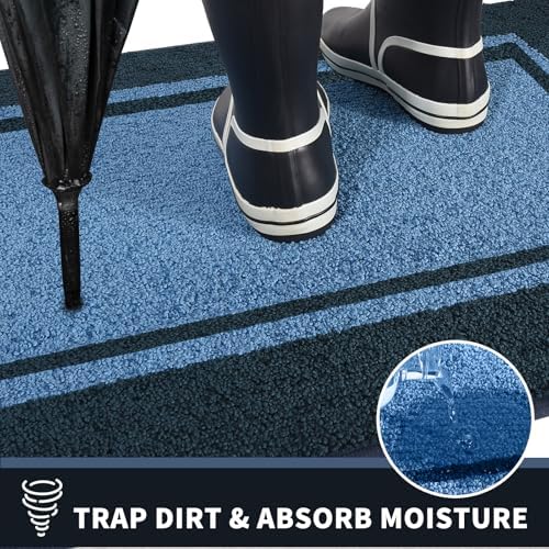 PURRUGS Dirt Trapping Indoor Door Mat, Light Blue & Navy - Image 5
