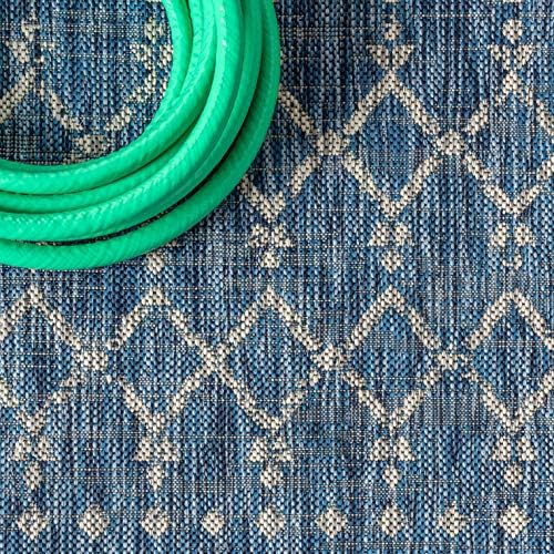 JONATHAN Y Moroccan Geometric Indoor Outdoor Runner Rug 2X14 Navy/Light Gray - Image 3