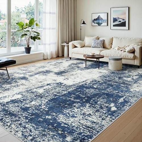 9x12 Area Rugs for Living Room Large Washable Abstract Blue Carpets - Image 4