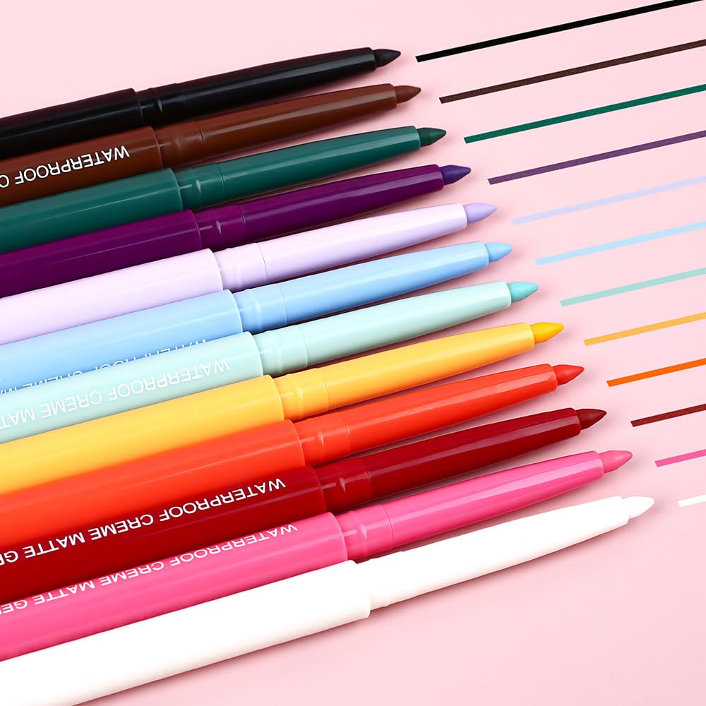 evpct Pink Eyeliner Pencils for Eyes, Pink Nude Under Colored Eye Liner Pencil Makeup Waterproof Smudge Proof, Colored Gel Waterline Eyeliner Liquid, Face Eye Paint Stick Lipstick Halloween Makeup 02