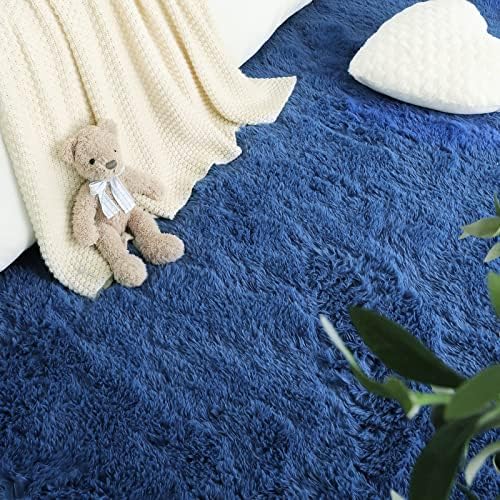 LOCHAS Bedroom Rug 2.6' x 5.3', Light Navy Fluffy Area Rug - Image 7