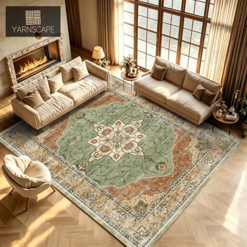 YARNSCAPE 9' x 12' Machine Washable Area Rug, Non-Slip Low-Pile Carpet - Image 4
