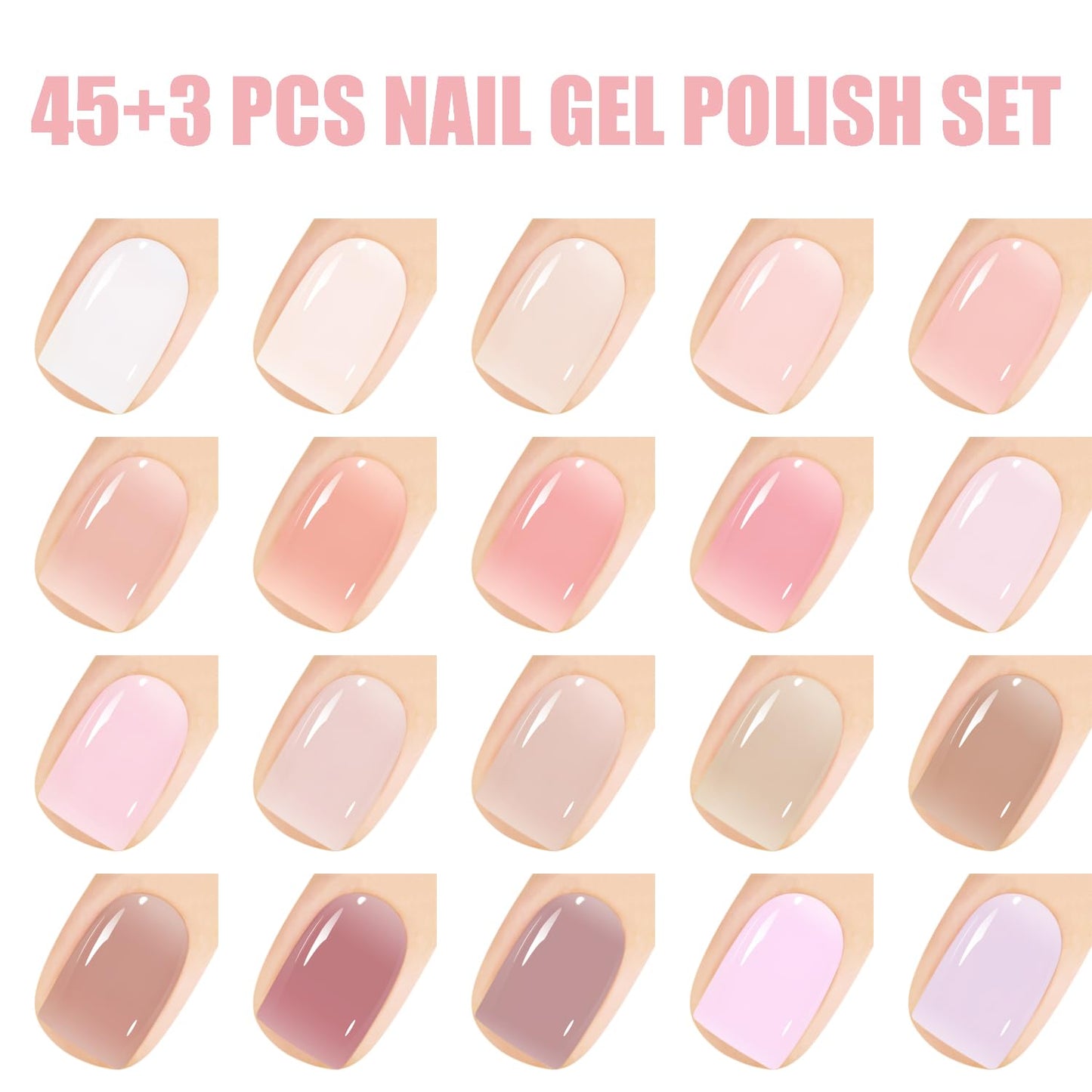 Vishine Gel Nail Polish Starter Kit with UV LED Nail Lamp, 45ColorSheer Milky Pink Jelly Nude Transparent Gel Polish, Top Coat, Base Coat & Matte Top Coat with Essential Nail Art Manicure Tools Set