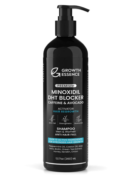 Minoxidil & Biotin Shampoo for Hair Growth - Enriched with Caffeine, Castor Oil & Onion - DHT Blocker for Thicker, Healthier Hair - Strengthening Formula for Men & Women