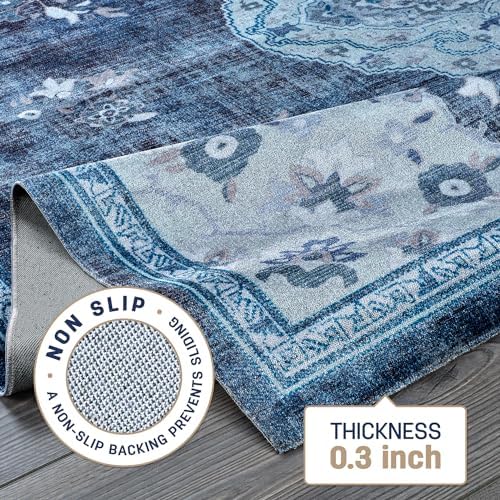 Non Slip Area Rugs 4x6 Boho Medallion Floral Non Skid Rubber Backing Easy Silk - Image 3