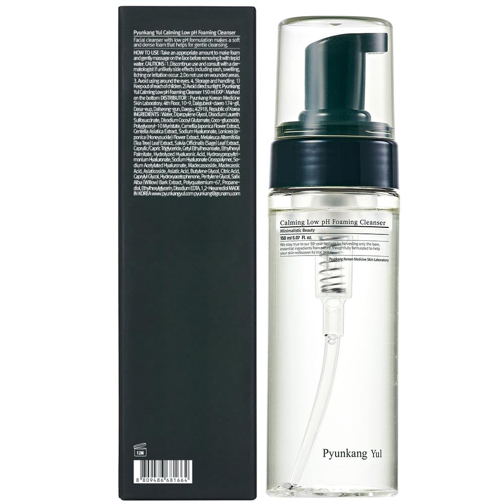 Pyunkang Yul PKY Calming Low pH Foaming Cleanser | Daily Face Wash & Makeup Remover with Tea Tree, Centella Asiatica, 5 Hyaluronic Acids that Removes Dead Skin Cells, Hydrates Skin - 150ml 5.07 Fl.Oz.