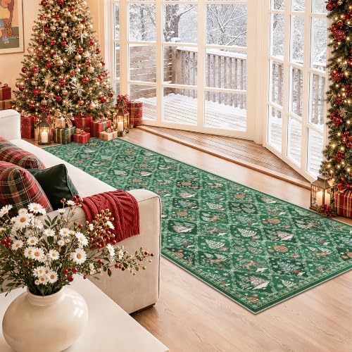 Christmas 3x8 Washable Kitchen Runner Rug by Soalmost