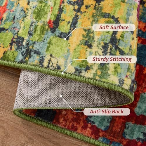 Colorful Abstract 2x6 Washable Runner Rug, Modern Non Slip Runner Rugs - Image 4
