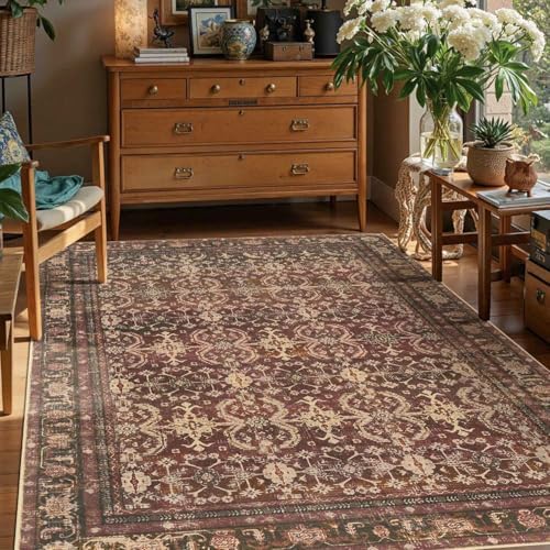 Rugxara Red Area Rugs 5x7 Washable Oriental Rug by Rugxara