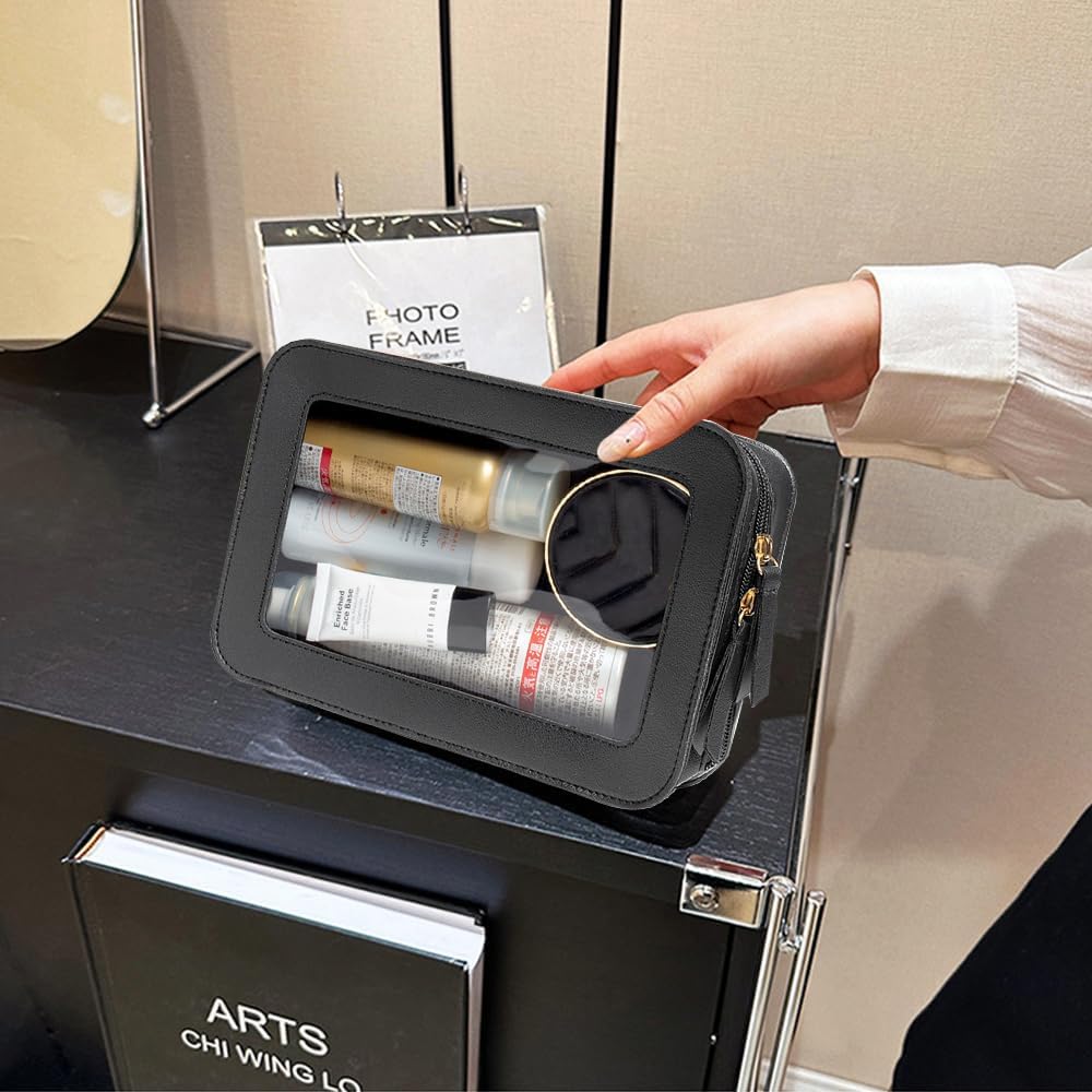 Clear Makeup Bag Small, TSA Approved Portable Toiletry Bag with Zipper Cosmetic Travel Bag Makeup Organizer Case Mini Makeup Pouch for Purse Car Organizer Bag for Women Men