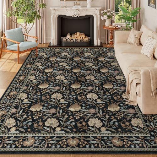 DUKINO 9x12 Area Rug for Living Room, Vintage Floral Washable Rug by DUKINO