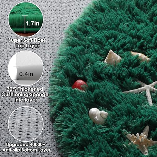 Dark Green Fluffy Round Rug Circle Area Rugs 4ft - Image 2