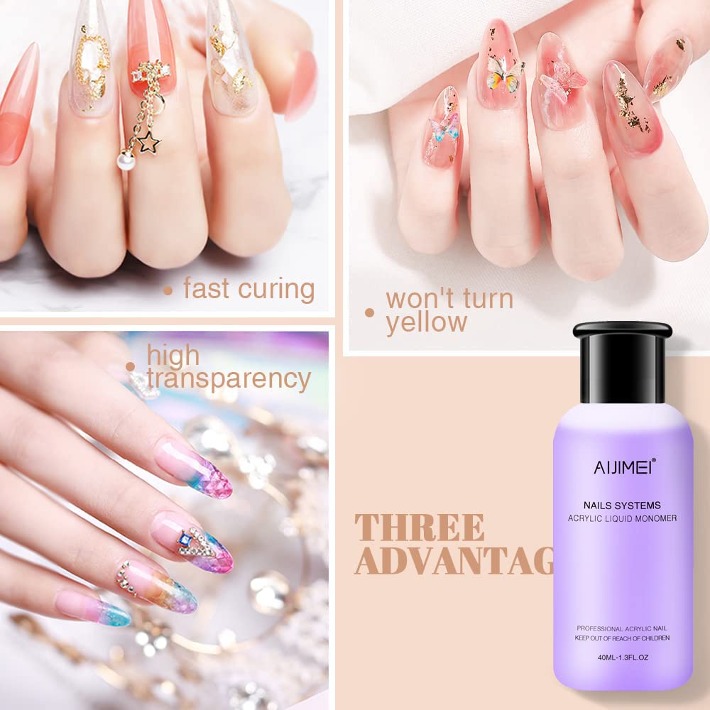 AIJIMEI Acrylic Powder Nail Kit With Professional Liquid Monomer, Brush Cleaner, and Tools Set for Nail Extension System