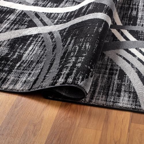 Rugshop Wavy Circles Modern Jute Backing Area Rug Black 7'10" x 10'2" - Image 4